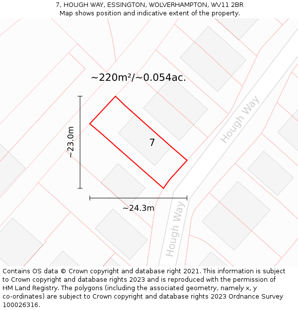 7, HOUGH WAY, ESSINGTON, WOLVERHAMPTON, WV11 2BR: Plot and title map