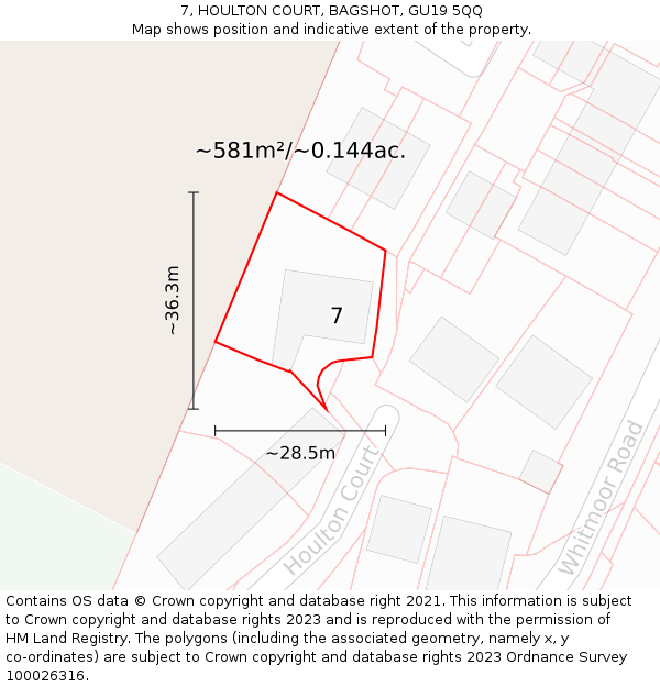 7, HOULTON COURT, BAGSHOT, GU19 5QQ: Plot and title map