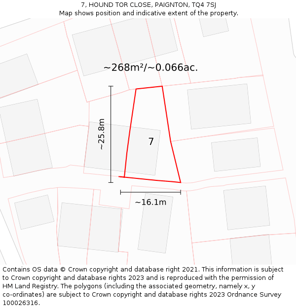 7, HOUND TOR CLOSE, PAIGNTON, TQ4 7SJ: Plot and title map