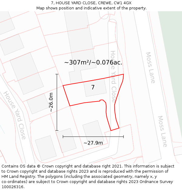 7, HOUSE YARD CLOSE, CREWE, CW1 4GX: Plot and title map