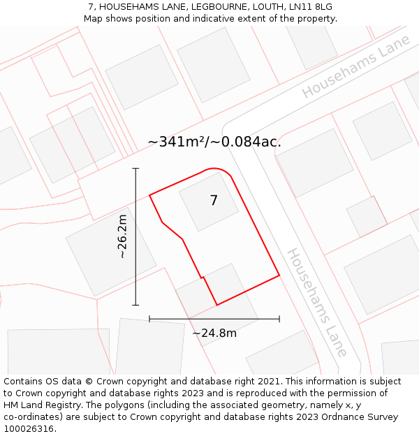 7, HOUSEHAMS LANE, LEGBOURNE, LOUTH, LN11 8LG: Plot and title map