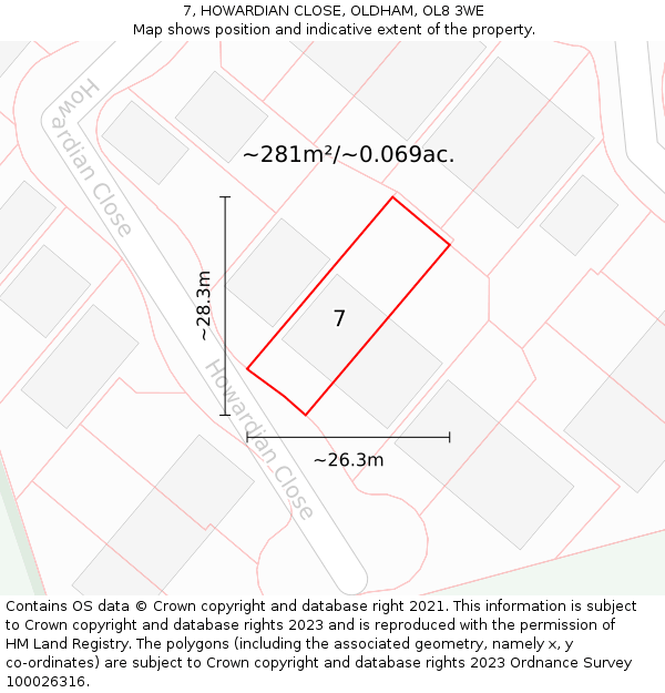 7, HOWARDIAN CLOSE, OLDHAM, OL8 3WE: Plot and title map