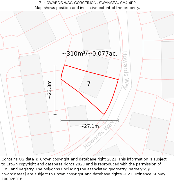 7, HOWARDS WAY, GORSEINON, SWANSEA, SA4 4PP: Plot and title map