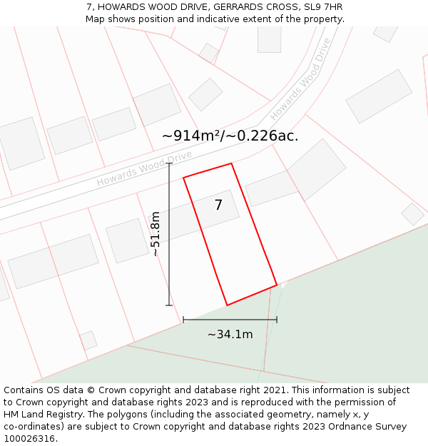 7, HOWARDS WOOD DRIVE, GERRARDS CROSS, SL9 7HR: Plot and title map