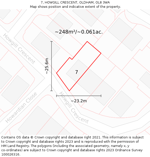 7, HOWGILL CRESCENT, OLDHAM, OL8 3WA: Plot and title map