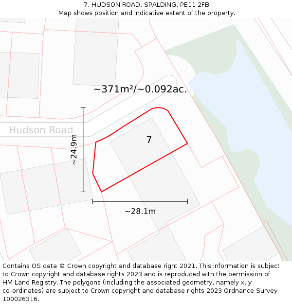 7, HUDSON ROAD, SPALDING, PE11 2FB: Plot and title map
