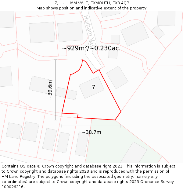 7, HULHAM VALE, EXMOUTH, EX8 4QB: Plot and title map