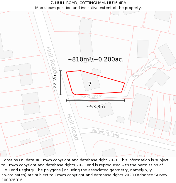 7, HULL ROAD, COTTINGHAM, HU16 4PA: Plot and title map