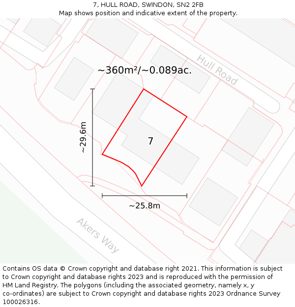 7, HULL ROAD, SWINDON, SN2 2FB: Plot and title map