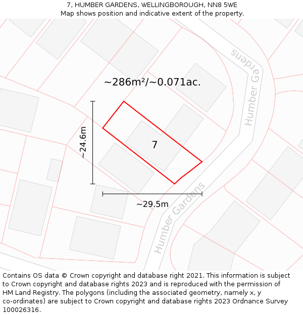 7, HUMBER GARDENS, WELLINGBOROUGH, NN8 5WE: Plot and title map