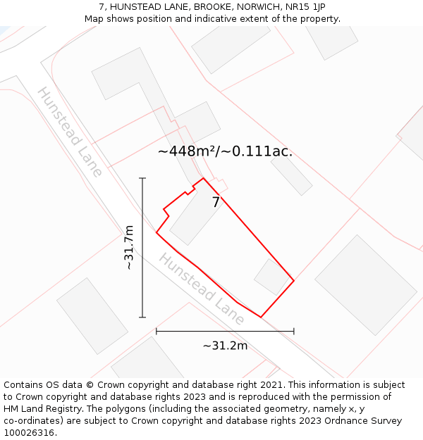 7, HUNSTEAD LANE, BROOKE, NORWICH, NR15 1JP: Plot and title map