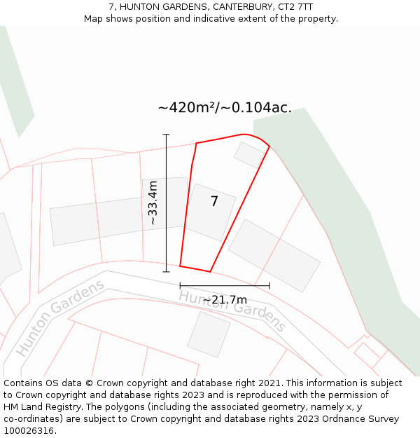 7, HUNTON GARDENS, CANTERBURY, CT2 7TT: Plot and title map