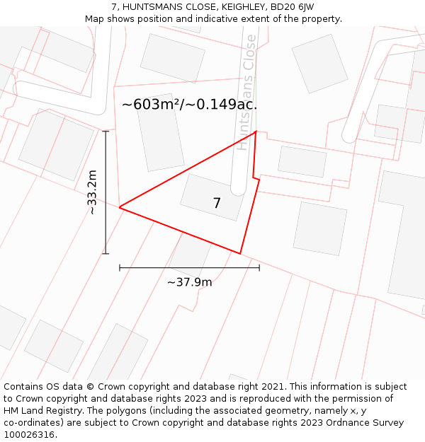 7, HUNTSMANS CLOSE, KEIGHLEY, BD20 6JW: Plot and title map