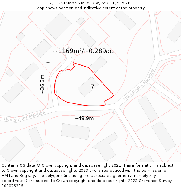 7, HUNTSMANS MEADOW, ASCOT, SL5 7PF: Plot and title map