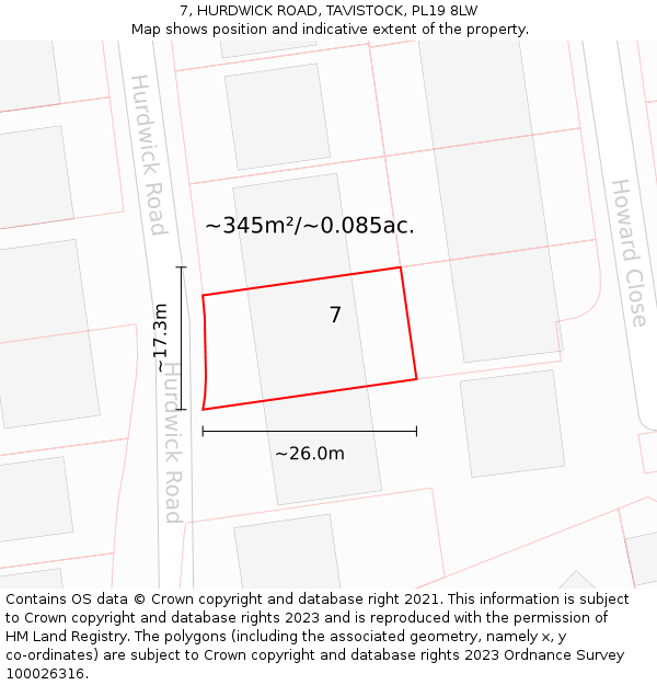 7, HURDWICK ROAD, TAVISTOCK, PL19 8LW: Plot and title map