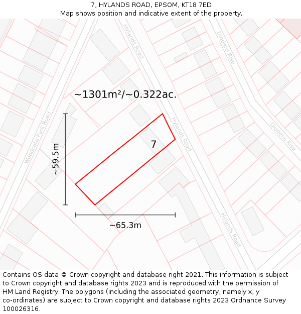 7, HYLANDS ROAD, EPSOM, KT18 7ED: Plot and title map