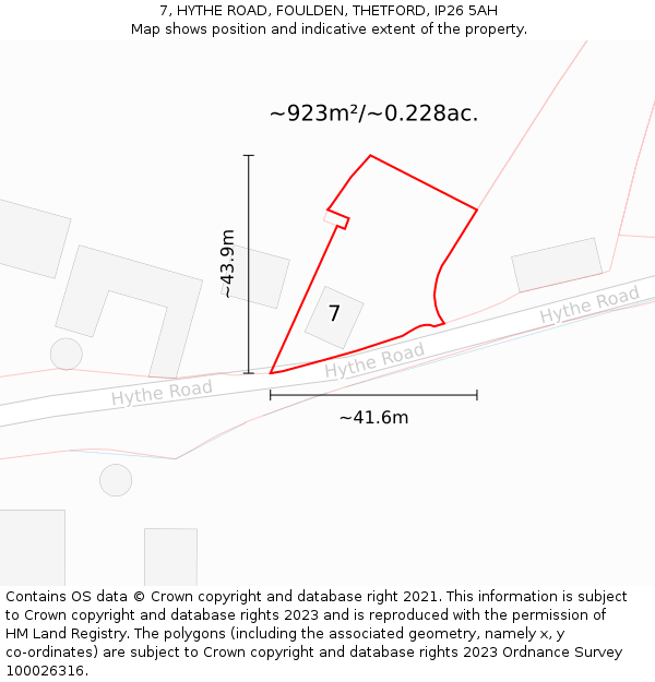 7, HYTHE ROAD, FOULDEN, THETFORD, IP26 5AH: Plot and title map