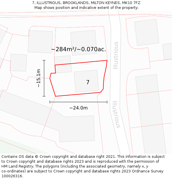 7, ILLUSTRIOUS, BROOKLANDS, MILTON KEYNES, MK10 7FZ: Plot and title map