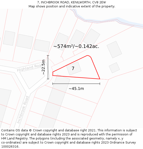 7, INCHBROOK ROAD, KENILWORTH, CV8 2EW: Plot and title map