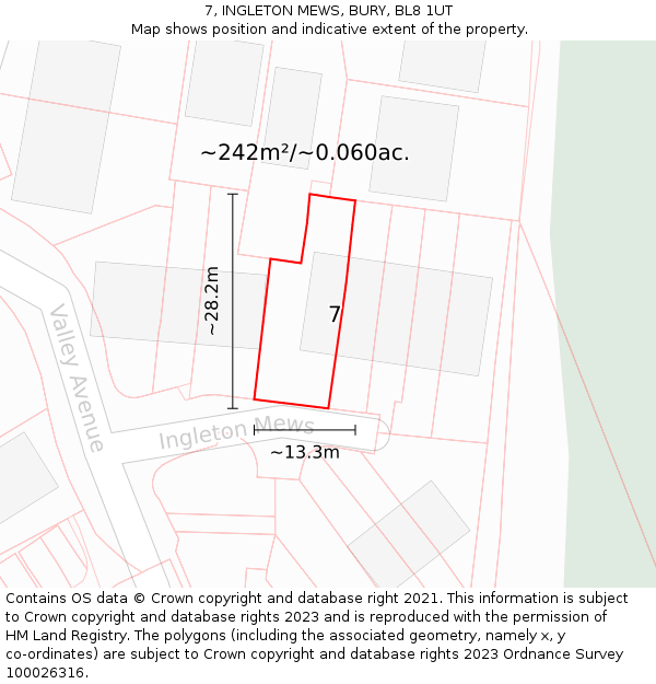 7, INGLETON MEWS, BURY, BL8 1UT: Plot and title map