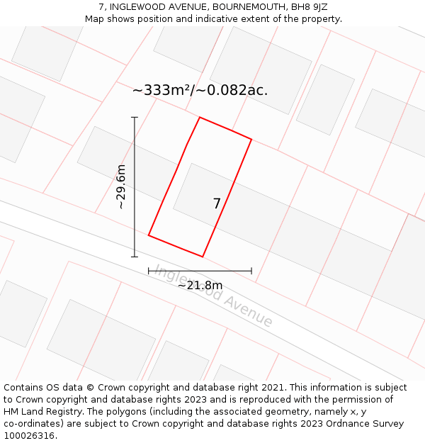 7, INGLEWOOD AVENUE, BOURNEMOUTH, BH8 9JZ: Plot and title map