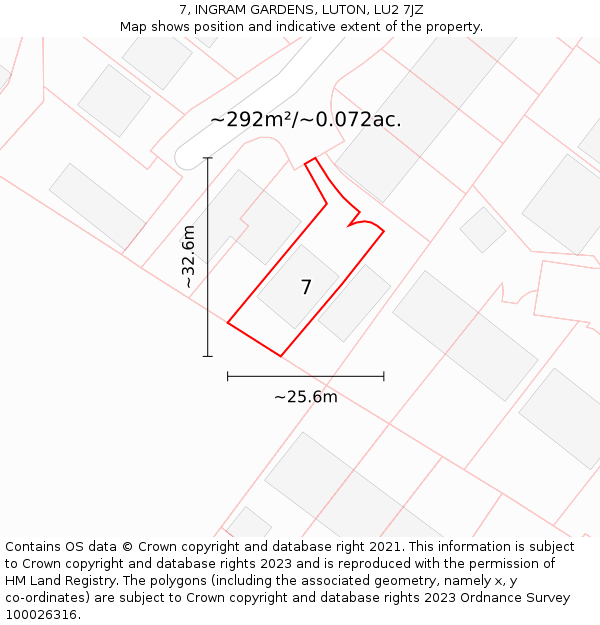 7, INGRAM GARDENS, LUTON, LU2 7JZ: Plot and title map