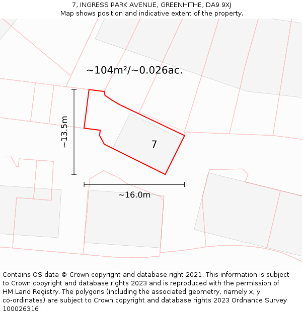 7, INGRESS PARK AVENUE, GREENHITHE, DA9 9XJ: Plot and title map