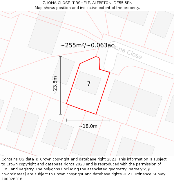 7, IONA CLOSE, TIBSHELF, ALFRETON, DE55 5PN: Plot and title map