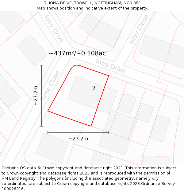 7, IONA DRIVE, TROWELL, NOTTINGHAM, NG9 3RF: Plot and title map