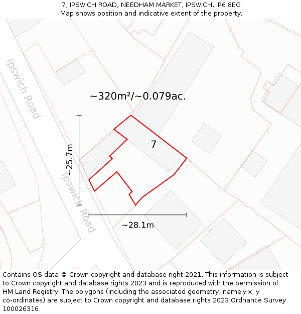 7, IPSWICH ROAD, NEEDHAM MARKET, IPSWICH, IP6 8EG: Plot and title map