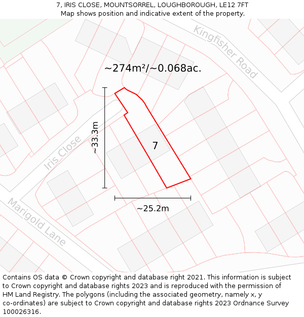 7, IRIS CLOSE, MOUNTSORREL, LOUGHBOROUGH, LE12 7FT: Plot and title map