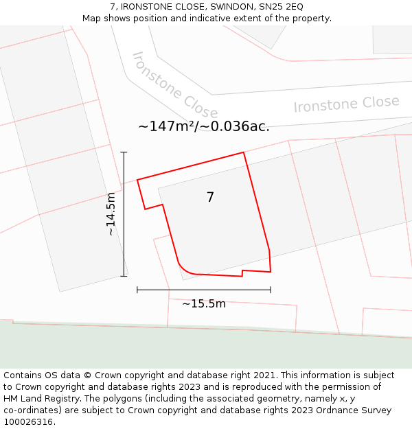 7, IRONSTONE CLOSE, SWINDON, SN25 2EQ: Plot and title map