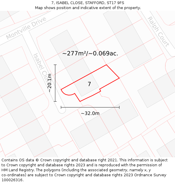 7, ISABEL CLOSE, STAFFORD, ST17 9FS: Plot and title map
