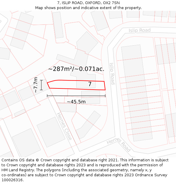 7, ISLIP ROAD, OXFORD, OX2 7SN: Plot and title map