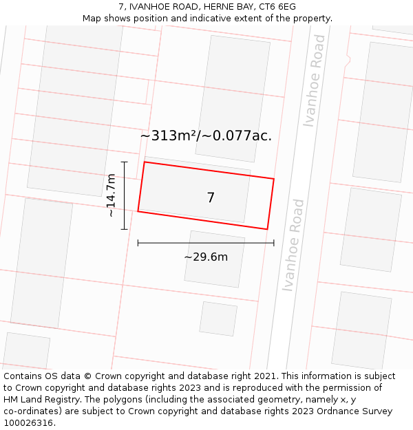 7, IVANHOE ROAD, HERNE BAY, CT6 6EG: Plot and title map