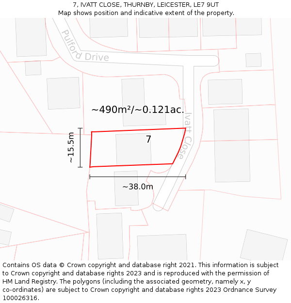 7, IVATT CLOSE, THURNBY, LEICESTER, LE7 9UT: Plot and title map