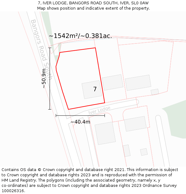 7, IVER LODGE, BANGORS ROAD SOUTH, IVER, SL0 0AW: Plot and title map