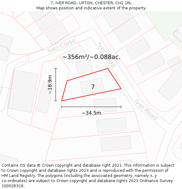 7, IVER ROAD, UPTON, CHESTER, CH2 1RL: Plot and title map