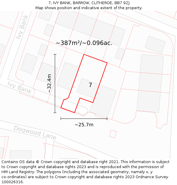 7, IVY BANK, BARROW, CLITHEROE, BB7 9ZJ: Plot and title map