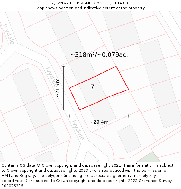 7, IVYDALE, LISVANE, CARDIFF, CF14 0RT: Plot and title map