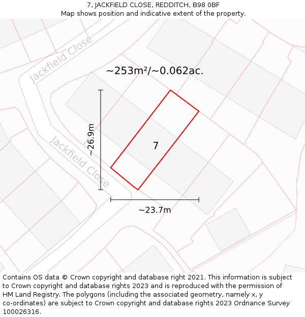 7, JACKFIELD CLOSE, REDDITCH, B98 0BF: Plot and title map