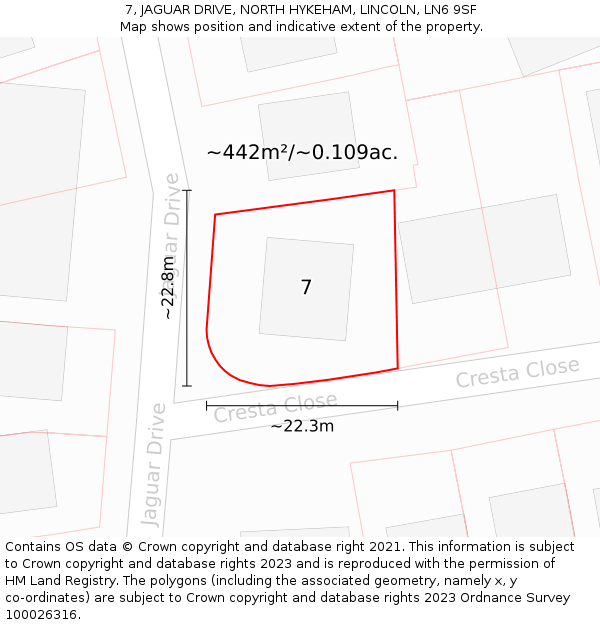 7, JAGUAR DRIVE, NORTH HYKEHAM, LINCOLN, LN6 9SF: Plot and title map