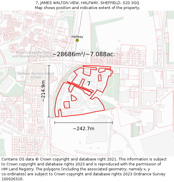 7, JAMES WALTON VIEW, HALFWAY, SHEFFIELD, S20 3GQ: Plot and title map