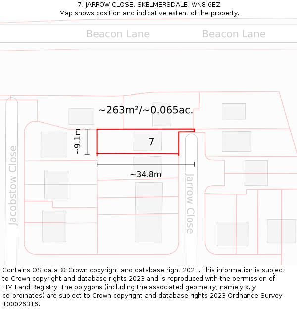 7, JARROW CLOSE, SKELMERSDALE, WN8 6EZ: Plot and title map