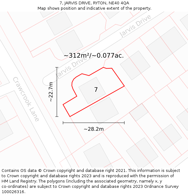 7, JARVIS DRIVE, RYTON, NE40 4QA: Plot and title map