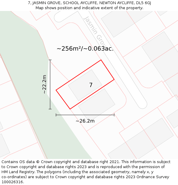 7, JASMIN GROVE, SCHOOL AYCLIFFE, NEWTON AYCLIFFE, DL5 6GJ: Plot and title map