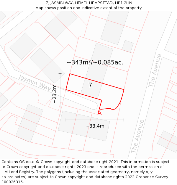 7, JASMIN WAY, HEMEL HEMPSTEAD, HP1 2HN: Plot and title map