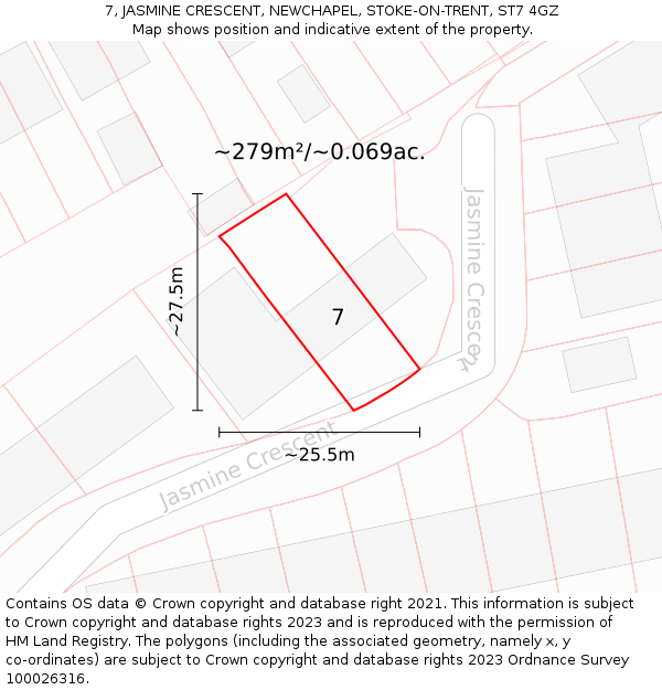 7, JASMINE CRESCENT, NEWCHAPEL, STOKE-ON-TRENT, ST7 4GZ: Plot and title map