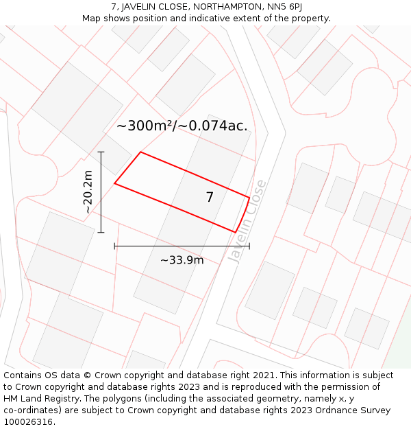 7, JAVELIN CLOSE, NORTHAMPTON, NN5 6PJ: Plot and title map