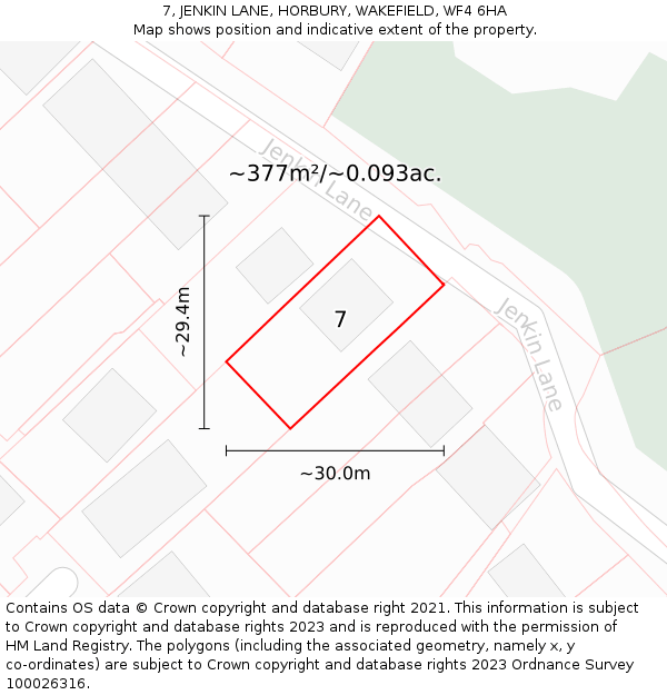 7, JENKIN LANE, HORBURY, WAKEFIELD, WF4 6HA: Plot and title map